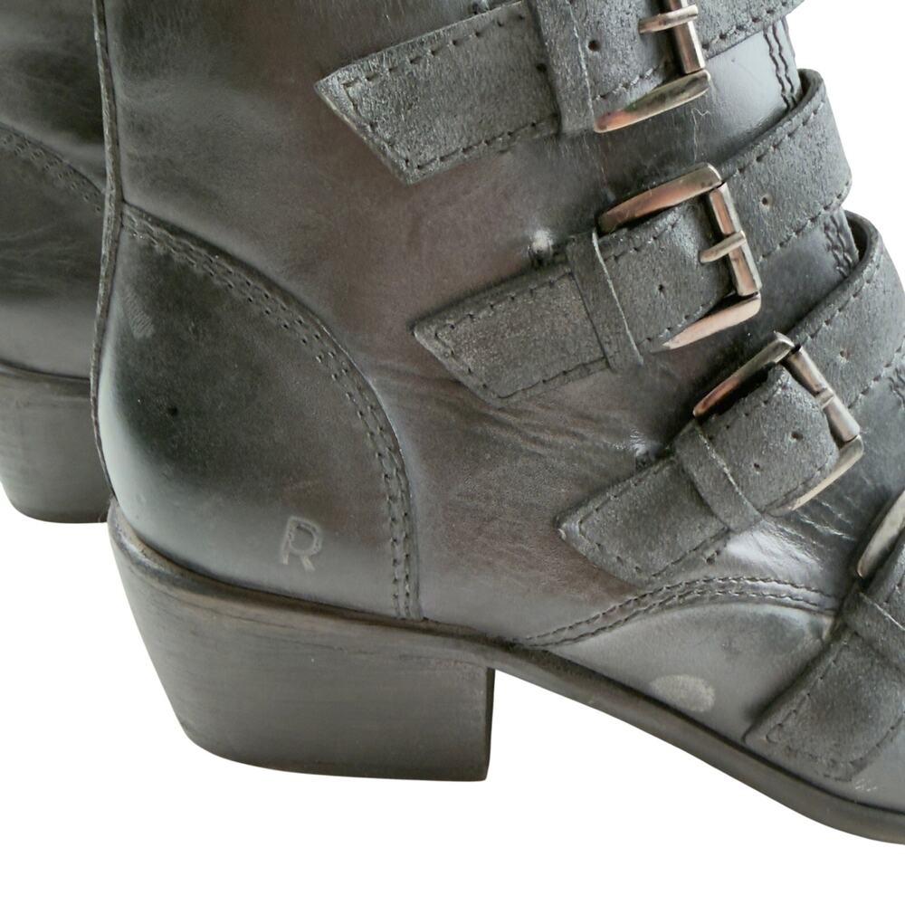 Roan by Bed Stu Gray Zoey Tan Stacked Heel Buckle Ankle Boots Women's Sz 10 - Picture 4 of 7